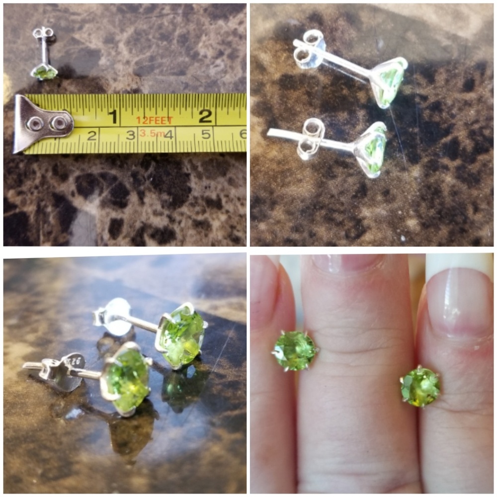 Genuine Rough cut Peridot Stud Earrings - Picture 4 of 4